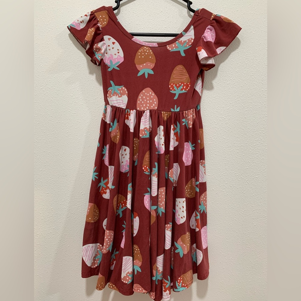 Dot Dot Smile Flutter Sleeve Strawberry Print Dress